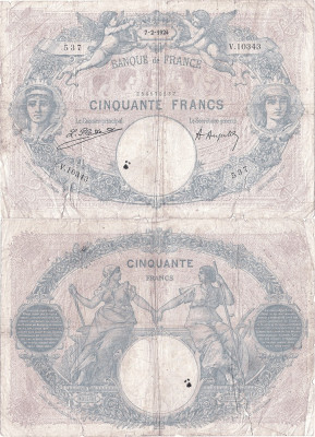 1924 (7 II), 50 francs (P-64g.3) - Franța foto