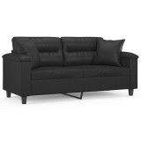 Cumpara ieftin Canapea cu 2 locuri cu pernute, negru, 140 cm, piele ecologica