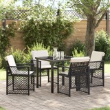 Set de mese pentru grădină vidaXL 5 piese cu perne Negru din Poly Rattan