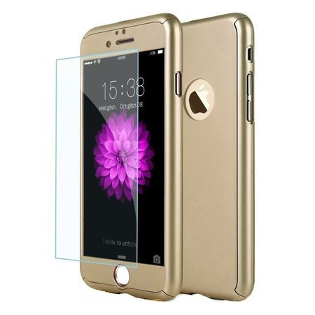 Husa fata + spate + geam sticla pentru iPhone 6 Plus / 6S Plus, Gold