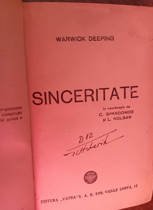 myh 534f - Warwick Deeping - Sinceritate - editie 1945