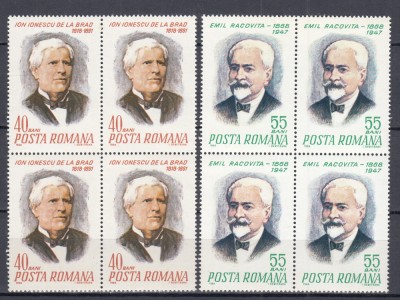 1968 LP 676 LP 677- 100 ANI NASTEREA RACOVITA SI IONESCU BRAD BLOCURI DE 4 MNH foto