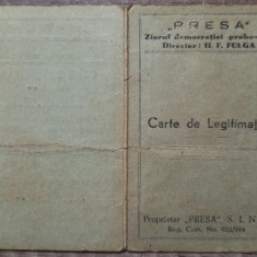 Carte de Legitimatie PRESA, ziarul democratiei prahovene, Ploesti 1946
