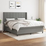 vidaXL Pat continental cu saltea, gri &icirc;nchis, 160x200 cm, țesătură
