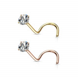 Piercing &icirc;n nas curbat din oțel 316L - mic zircon rotund clar &icirc;ntr-o montură, de 2 mm - Culoare Piercing: Medena