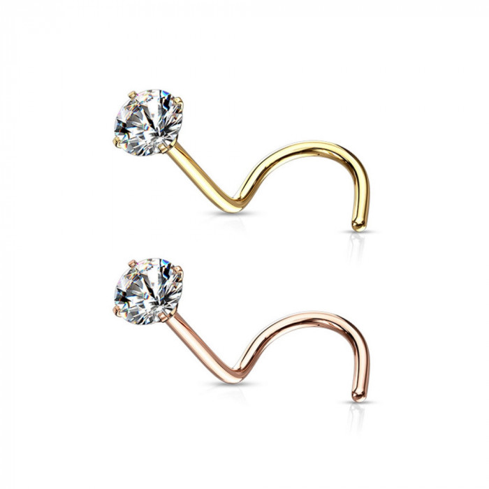 Piercing curbat din oțel 316L - mic zircon rotund clar &icirc;ntr-o montură, 3 mm - Culoare Piercing: Medena