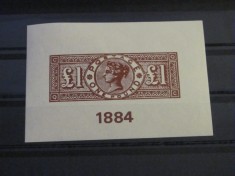 Reproducere Filatelică 1884 &ndash; Timbru Britanic &pound;1 cu Regina Victoria, Piesă de Colecție Istorică, Souvenir Filatelic de Epocă