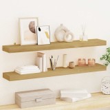 vidaXL Rafturi Perete Lemn Masiv Tec 90x15x4 cm, Maro, Set 2 Bucati - Rafturi Suspendate, Design Rustic