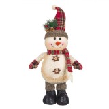 Figurină Decorativă Crăciun, Om de Zăpadă, Căciulă Carouri, 40 cm, Ecru/Roșu, Poliester, Oem
