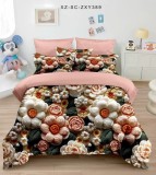 Cumpara ieftin Lenjerie de pat 5D,pat dublu,bumbac finet,6 piese, imprimeu flori tricotate in nuante calde-A1278