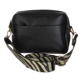 Geantă Crossbody Exclusivo, Curea Detasabilă Largă, Lurex Auriu, Textură Mată, Negru, 20x8x13.5cm, Oem