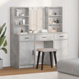 VidaXL Set masă toaletă cu LED, 3 piese, gri beton, lemn prelucrat