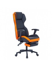 Scaun directorial GN77 Kronos, suport picioare retractabil, mecanism multiblock, piele ecologica, baza metalica, 100 kg, negru/portocaliu