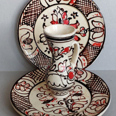 Set romanesc ceramica pictata ulcea + 2 farfurii, artizanat, olarit traditional