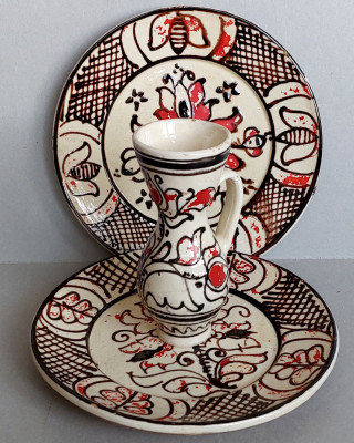 Set romanesc ceramica pictata ulcea + 2 farfurii, artizanat, olarit traditional foto