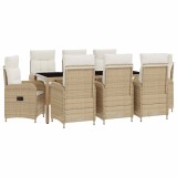 vidaXL Set dining pentru exterior cu pernă 9 pcs Bej și alb crem 3422345