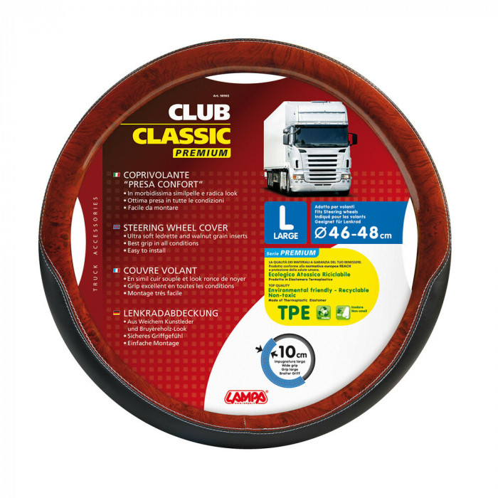 Husa Volan Camion Lampa Club, 46/48cm, Negru / Lemn