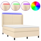 Cumpara ieftin Pat cu arcuri, saltea si LED, crem, 140x200 cm, textil