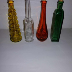 4x Decantor recipient din sticla miniatura sticluta colorata cu dop de pluta