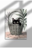 CAT-BLK-10|Poster de artă cu pisică amuzantă, pictură digitală, decor de perete cu pisică neagră drăguță, ilustrație minimalistă cu pisică | A4 (21 x