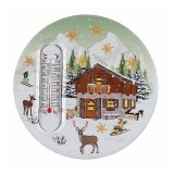 Termometru Craciun ceramica multicolora cu magnet &Oslash; 8 cm