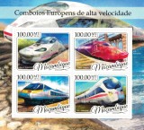 MOZAMBIC 2016 - Trenuri de mare viteza /set complet colita + bloc MNH, Nestampilat