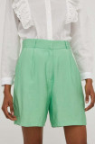 Cumpara ieftin Answear Lab pantaloni scurti femei, culoarea verde, neted, high waist