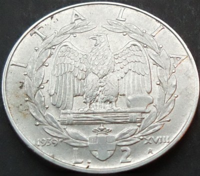 Moneda istorica 2 LIRE - ITALIA FASCISTA, anul 1939 * cod 1570 B foto