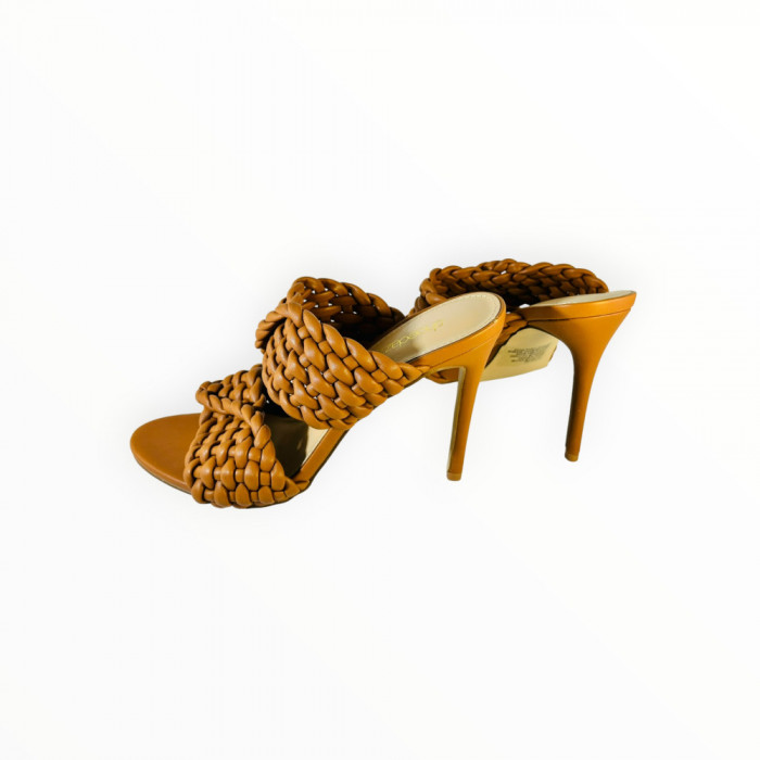 Shoedazzle Sandale cu Toc si Barete Impletite - Maro, Marimea 38 EU