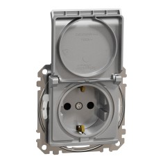Priza simpla schuko cu capac Schneider Sedna IP44 aluminiu SDD213023
