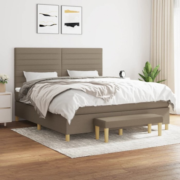 vidaXL Pat box spring cu saltea, gri taupe, 160x200 cm material textil 3137249