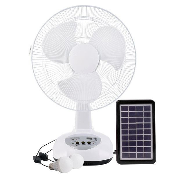 Ventilator cu panou solar, lumina led si un bec : Culoare - alb