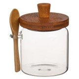 Borcan transparent din sticlă termorezistent cu capac și lingură de bambus 500ml, CMCLASS