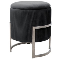 Taburet, rotund, cu spatiu depozitare, catifea, negru, max 80 kg, 40x46 cm, Porto, Akord