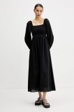 Tommy Jeans rochie din bumbac culoarea negru, midi, evazată, DW0DW21335