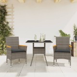 Gossi set mobilier de gradina cu perne 3 piese gri poliratan &amp; sticla