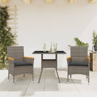 vidaXL Set mobilier de grădină cu perne 3 piese gri poliratan &amp;amp; sticlă 3278705 foto