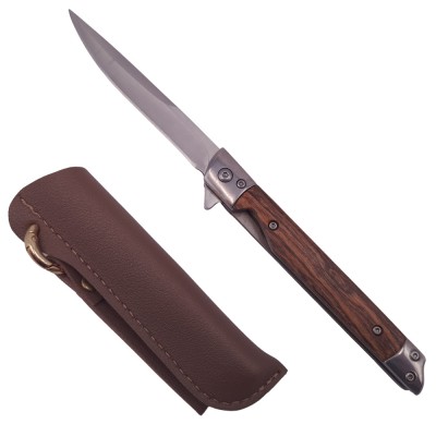 Briceag de vanatoare IdeallStore&amp;reg;, Mono Blade, 21.5 cm, otel inoxidabil, maro, teaca piele inclusa foto