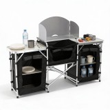 Bucatarie de camping pliabila cu 3 blaturi si cadru din aluminiu, 175 cm
