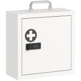 HOMCOM Dulap pentru medicamente pentru montare pe perete cu &icirc;ncuietoare cu cifre, dulap pentru prim-ajutor &icirc;n 2 niveluri din oțel inoxidabil, Alb | Ao