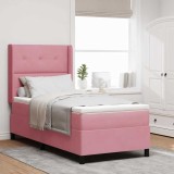 vidaXL Pat cu boxă spring LED și saltea Manual Roz 90 x 190 cm Catifea