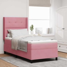 vidaXL Pat cu boxă spring LED și saltea Manual Roz 80 x 200 cm Catifea