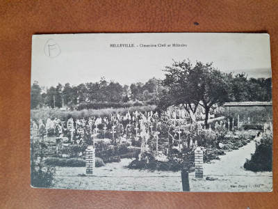 Carte postala, Belleville, Cimetiere Civil et Militaire, 1917 foto