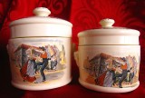 DOZA CERAMICA FAIANTA SARREGUEMINES OBERNAI FRANTA DECOR H. LOUX SET DOZE ZAHAR CEAI / CAFEA
