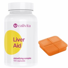 Set supliment alimentar si cutie pilule, recomandat in protectie hepatica, Liver Aid, 100 capsule, CaliVita