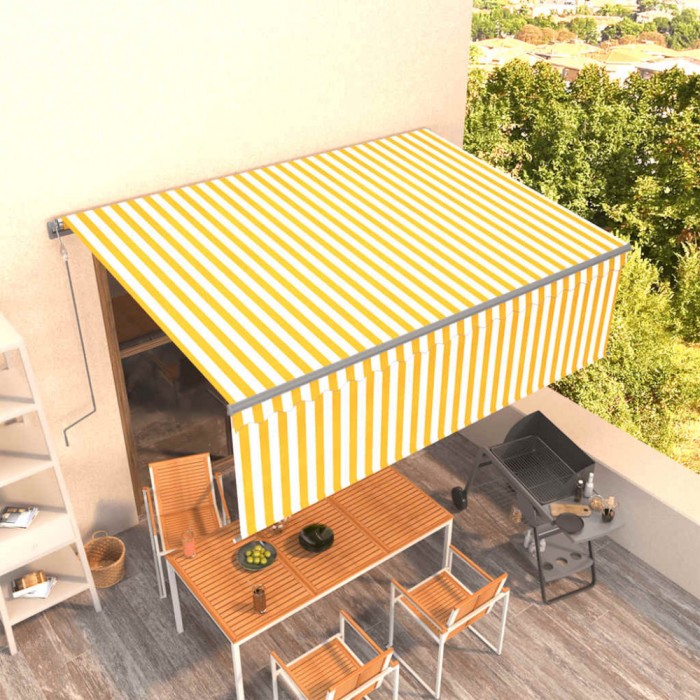 Copertină retractabilă automat cu stor, galben&amp;alb, 4x3 m