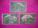 HOPCT BANCNOTA NOTGELD NR 82 ALTAIST - SET 3 BUC -10,20 SI 50 HELLER 1920 -AUSTRIA-UNC
