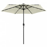 Umbrelă de soare cu LED și st&acirc;lp aluminiu, alb nisipiu, 270 cm