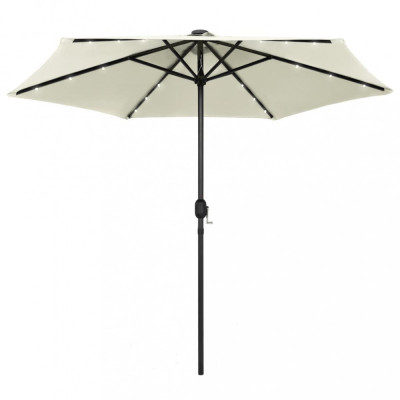 Umbrelă de soare cu LED și st&amp;acirc;lp aluminiu, alb nisipiu, 270 cm foto