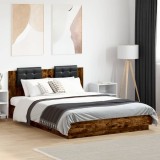 Cumpara ieftin Cadru de pat cu tăblie și lumini LED, stejar fumuriu, 150x200cm